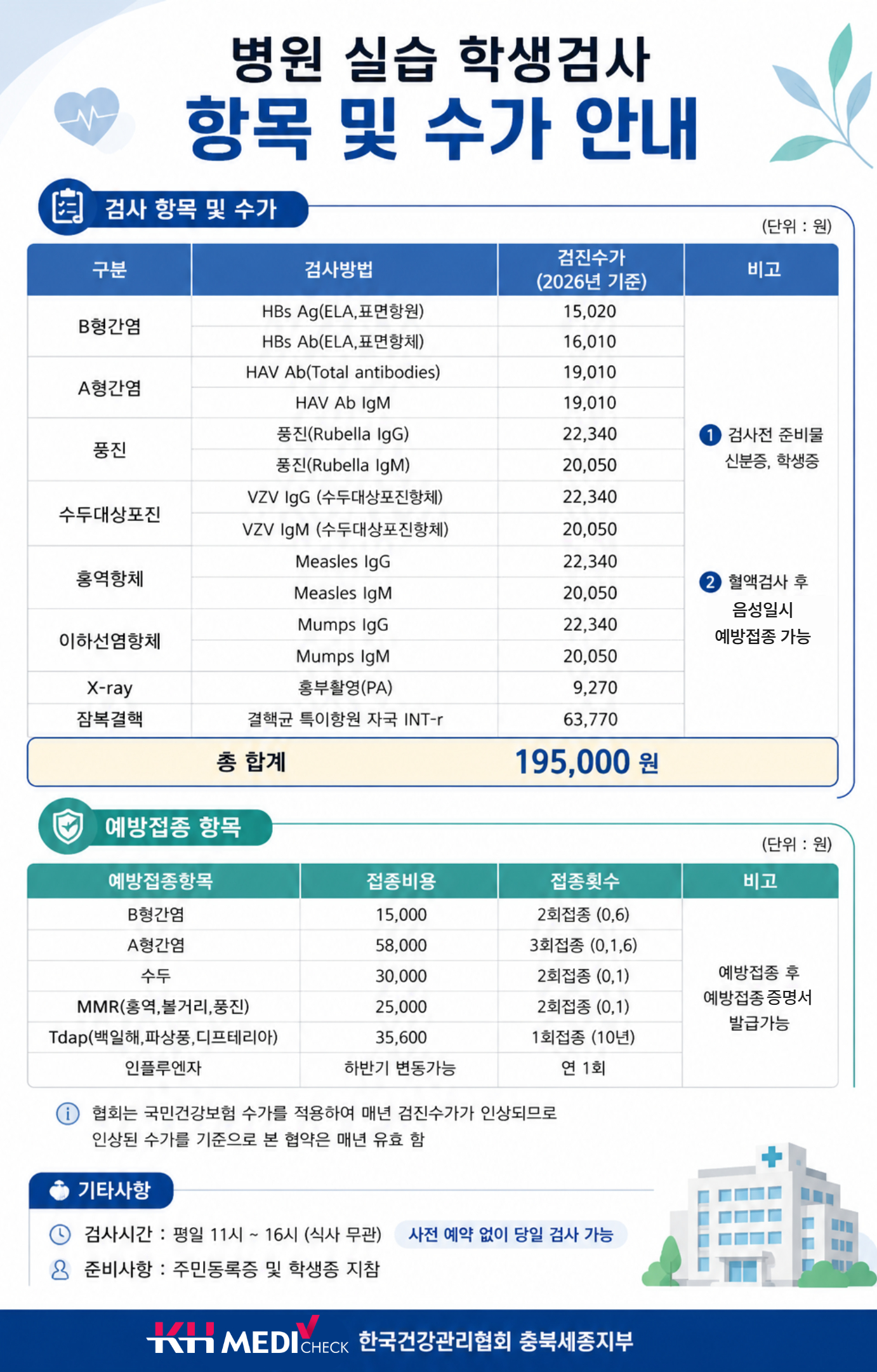 병원 실습생 검진 안내